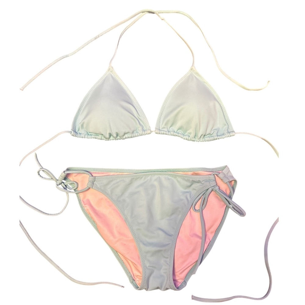 Victoria's Secret Womens Mint Green String Bikini Set, Top Medium Bottoms Small